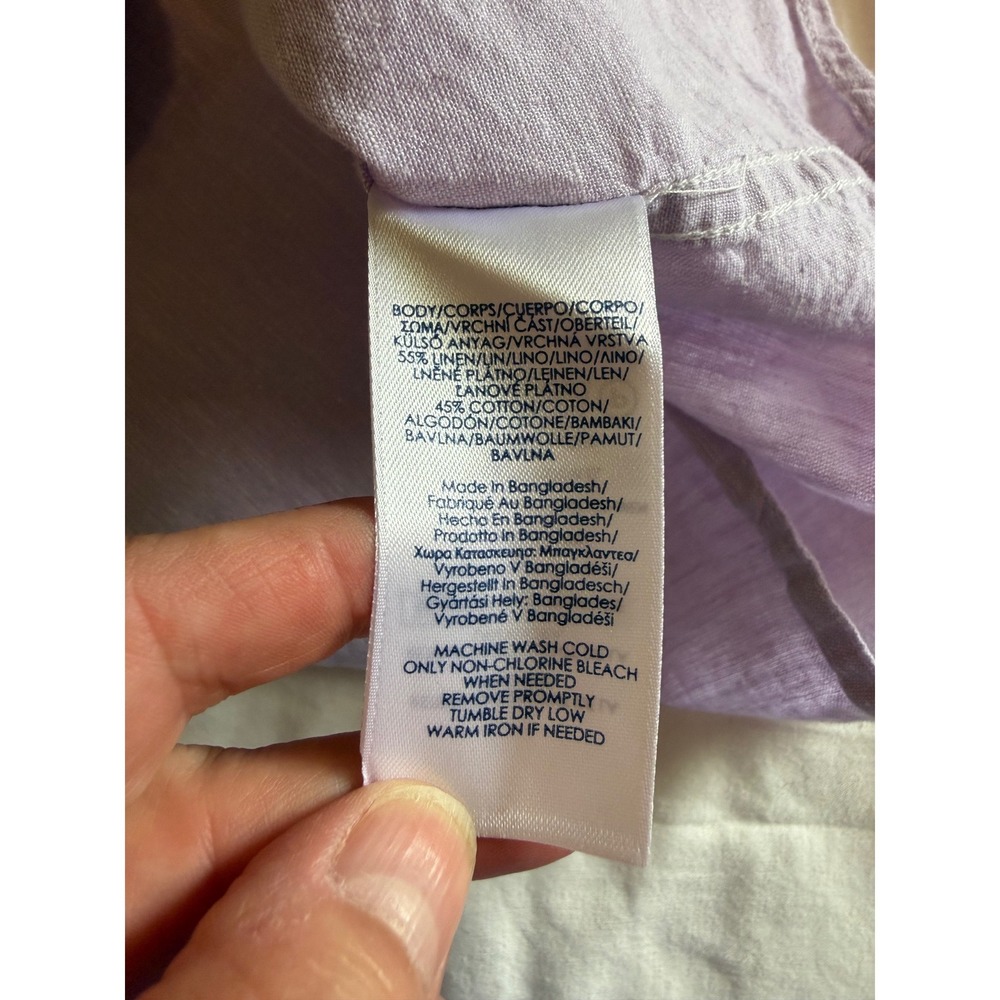 Chaps Mens XL Coastland Wash Linen Blend Short Sleeve Button Down Shirt Purple - Picture 6 of 9